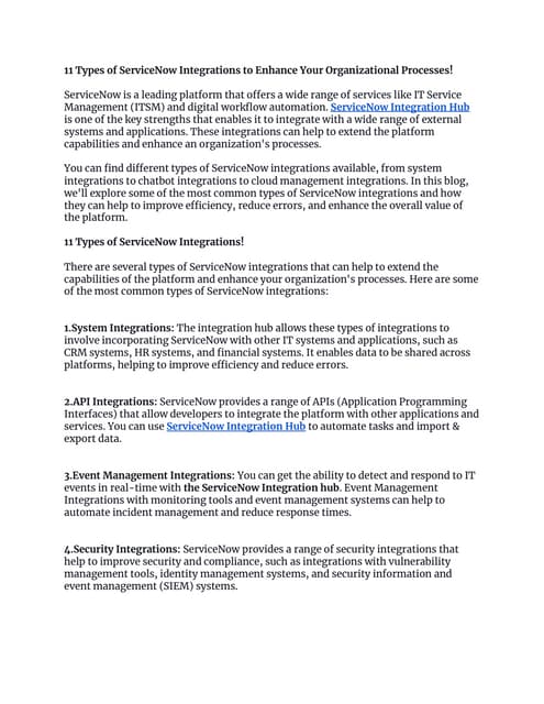 11 Types of ServiceNow Integrations to Enhance Your Organizational Processes.pdf 11 Types of ServiceNow Integrations to Enhance Your Organizational Processes.pdf