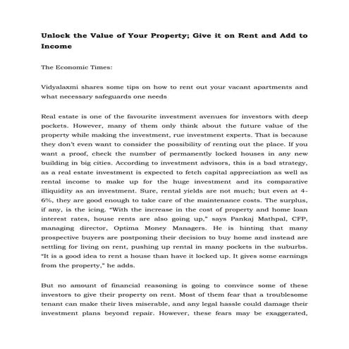 give it on rent and add to income