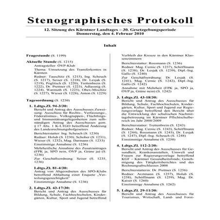 12. LTG-Sitzung am 4. Februar 2010
