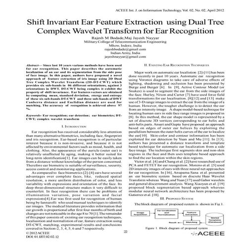 Shift Invariant Ear Feature Extraction using Dual Tree Complex Wavelet Transf...