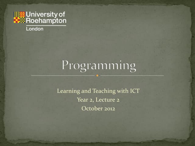 Y2 Lecture 2 - programming