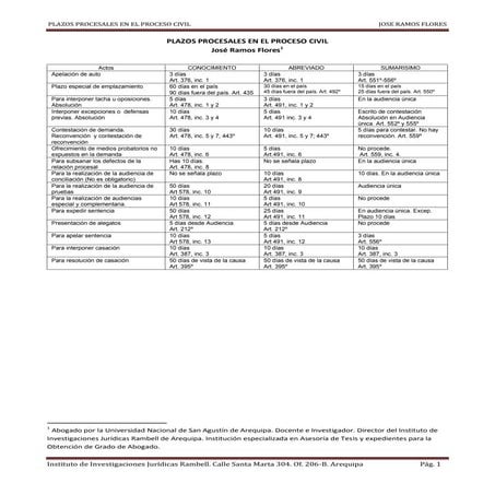 PLAZOS EN EL PROCESO CONFORME AL CÓDIGO PROCESAL CIVIL PERUANO | PDF