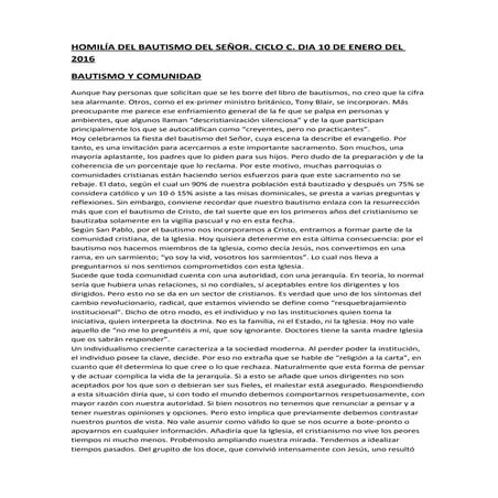 HOMILÍA DEL BAUTISMO DEL SEÑOR. CICLO C.. DIA 10 DE ENERO DEL 2016