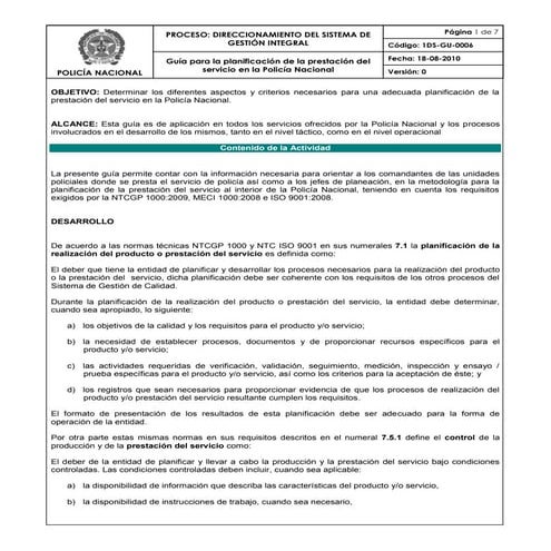 12. Guía para la planificación de la prestación del servicio en la PONAL
