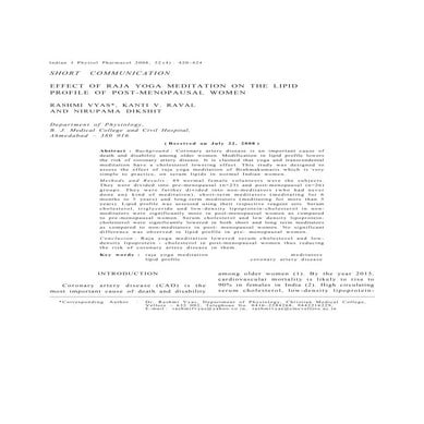Effect of Raja Yoga Meditation on the Lipid Profile of Post-Menopausal ...