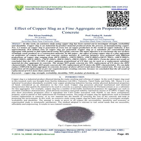 Effect of Copper Slag as a Fine Aggregate on Properties of Concrete