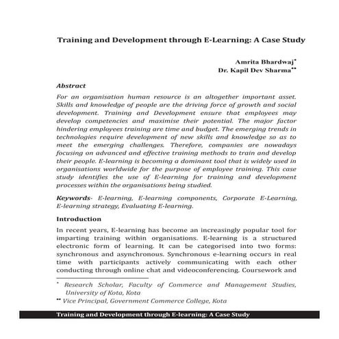 Training and Debelopment through E-learning: A Case Study