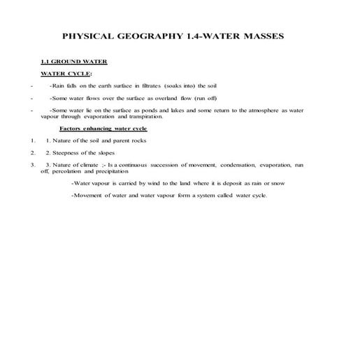 PHYSICAL GEOGRAPHY 1.4-WATER MASSES