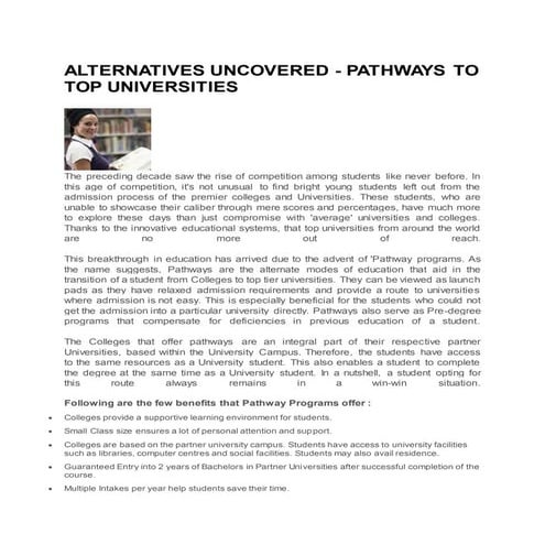 ALTERNATIVES UNCOVERED - PATHWAYS TO TOP UNIVERSITIES
