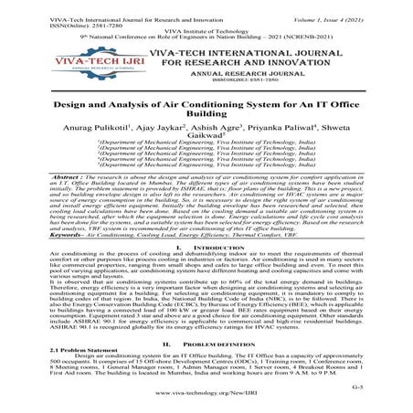 Design and Analysis of Air Conditioning System for An IT Office ...