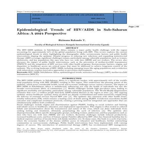 Epidemiological Trends of HIV/AIDS in Sub-Saharan Africa: A 2024 ...