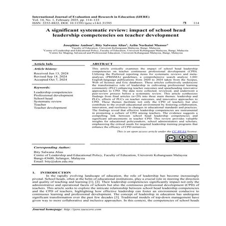A significant systematic review: impact of school head leadership competencies on teacher development