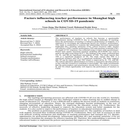 Factors influencing teacher performance in Shanghai high schools in COVID-19 ...