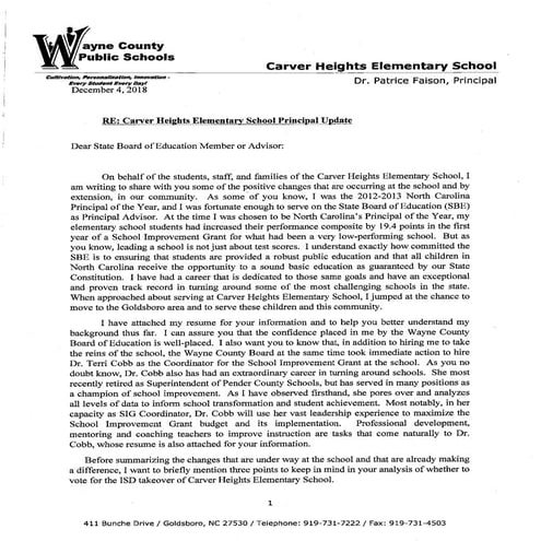 12 4-18 ltr to sbe from p. faison w attachments