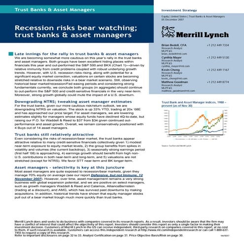 Asset Managers - Recession risks, Trust Banks & Asset Mgrs