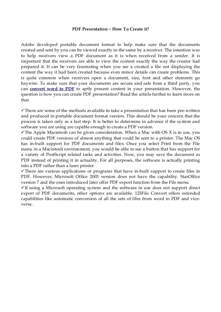 PDF Presentation How To Create it?