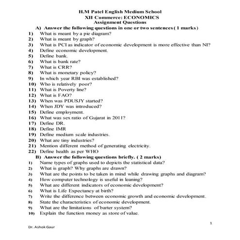 12 Commerce: Economics question banks