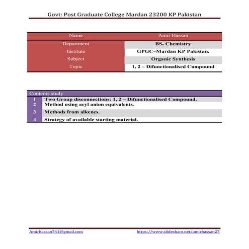 1,2 difunctionalised compound