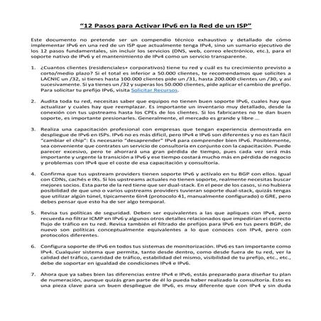 12 Pasos para Activar IPv6 en un ISP