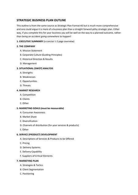 12. Strategic Business Plan Outline