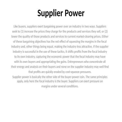 Supplier Power, its usage and its importance