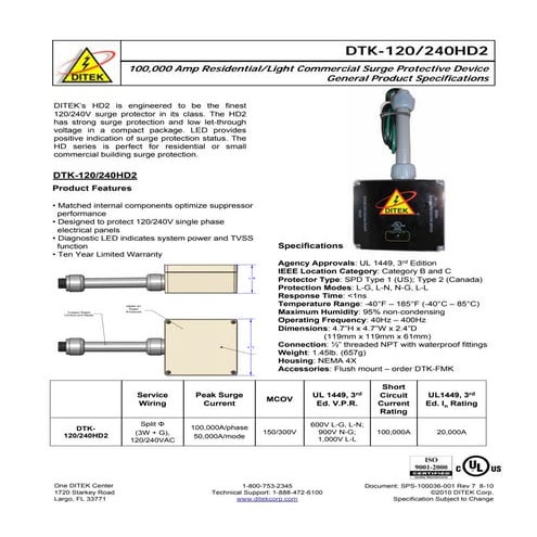 Ditek 120-240HD2 Data Sheet