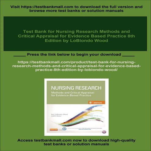 Test Bank for Nursing Research Methods and Critical Appraisal for Evidence Ba...
