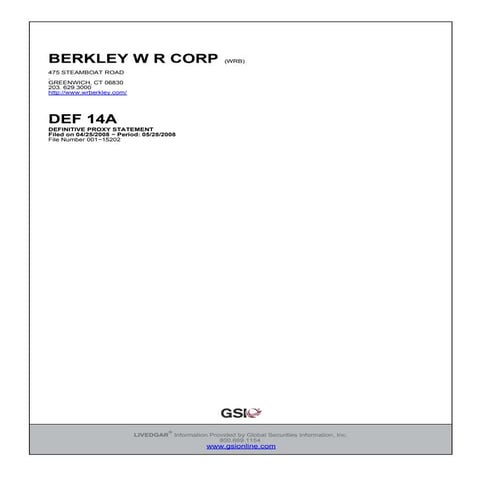 W. R. berkley Proxy Statement 2008