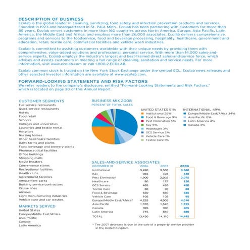 ecolab  DescriptionFinancialHighlights