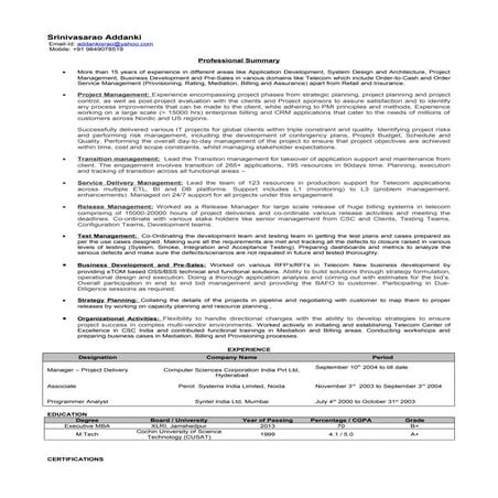 Srinivasarao Addanki CV