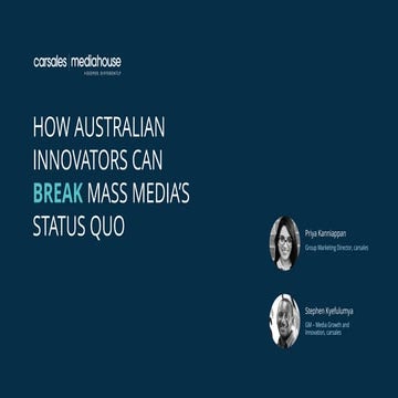 Car Sales' Priya Kanniappan and Stephen Kyefulumya present 'How Australian In...