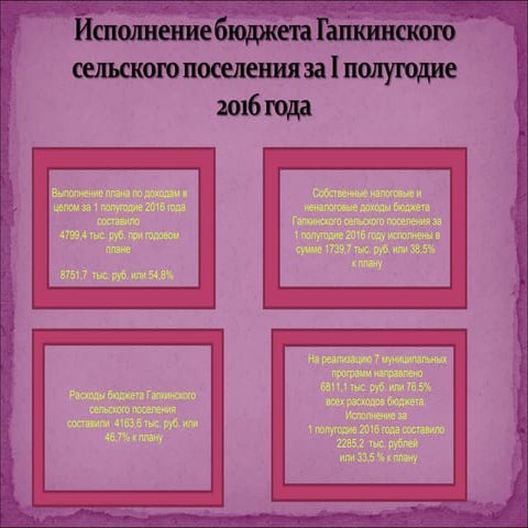 Исполнение бюджета Гапкинского сельского поселения за 1 полугодие  2016 года
