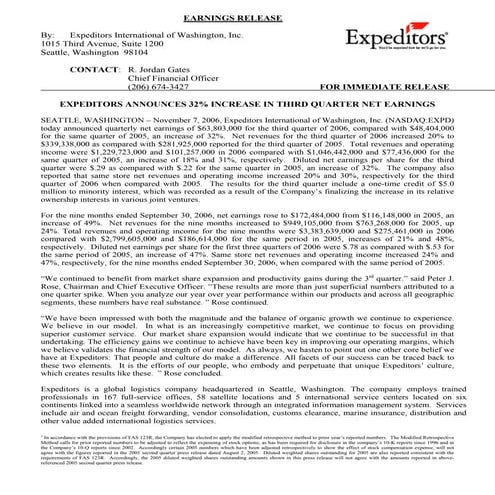 Expeditors International of Washington, 1st05qer | PDF