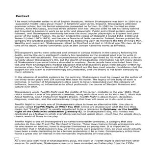 TWELFTH NIGHT: NOTES AND ANALYSIS