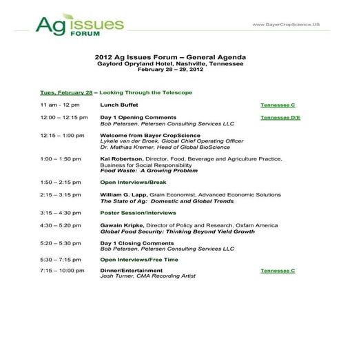 2012 Ag Issues Forum Agenda