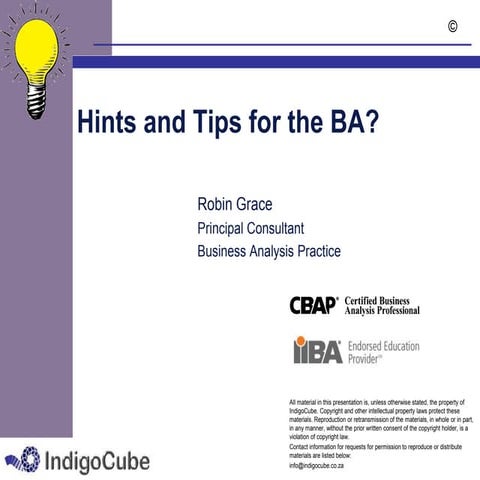 Hints and Tips for a Business Analyst