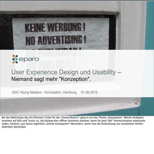 eparo – User Experience Design und Usability. Niemand sagt mehr "Konzeption" ...