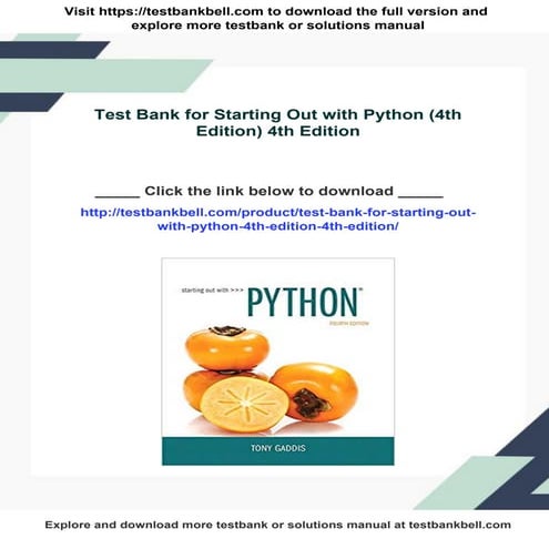 Test Bank for Starting Out with Python (4th Edition) 4th Edition | PDF