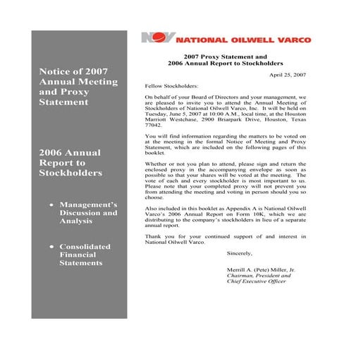 national oilwell varco 	2007 Proxy Statement/2006 Annual Report on Form 10-K