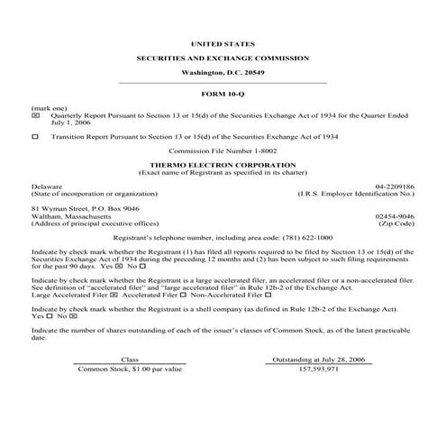 thermo fisher 07/01/06_10Q