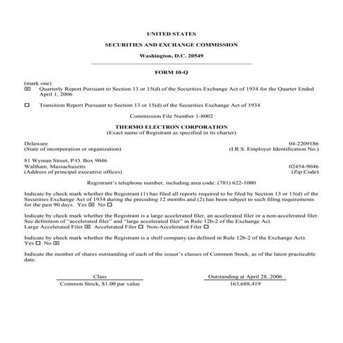 thermo fisher 04/01/06_10Q