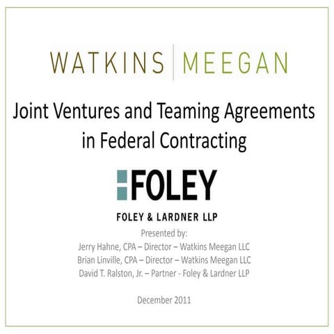 Joint Ventures and Teaming Agreements in Federal Contracting