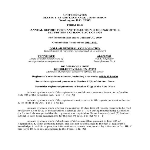 dollar general annual reports 2008