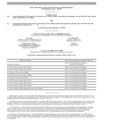 tenet healthcare FY2002tenet_10K