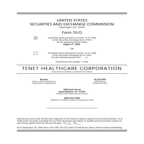 tenet healthcare FY031_10Q