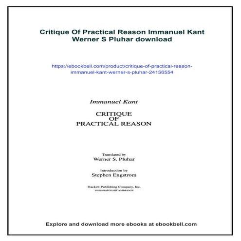 Critique Of Practical Reason Immanuel Kant Werner S Pluhar | PDF