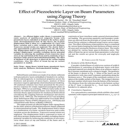 Effect of Piezoelectric Layer on Beam Parameters using Zigzag Theory