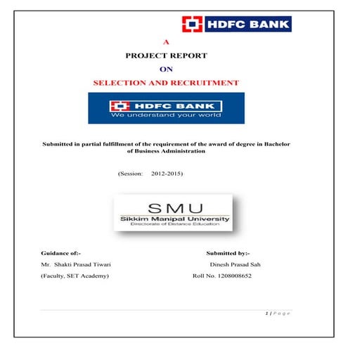 A  PROJECT REPORT  ON  SELECTION AND RECRUITMENT