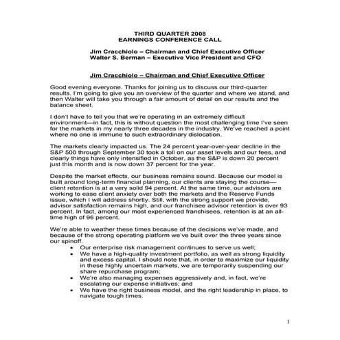 ameriprise 3Q08_FINAL_Talking_Points_Ameriprise