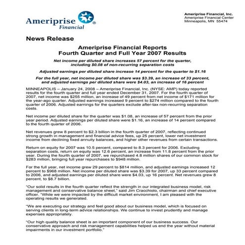 ameriprise 4Q07_release